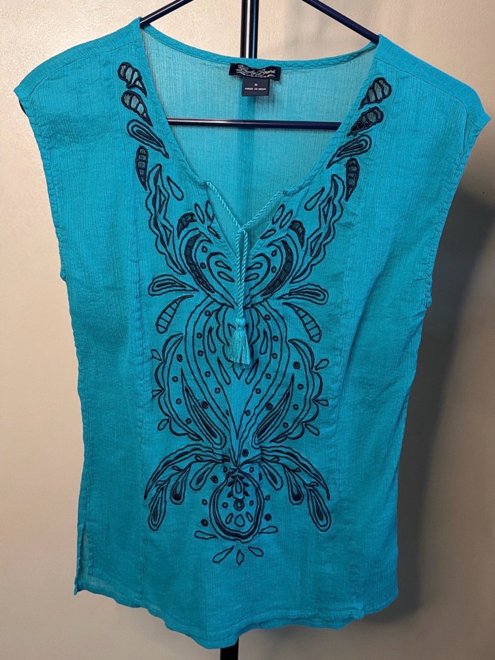 Lucky Brand Turquoise Blue Embroidered Tunic Sz Small